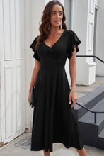 Load image into Gallery viewer, Green Ruffled Sleeve Wrap V Neck Midi Dress