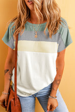 Load image into Gallery viewer, Moonlight Jade Ribbed Color Block Patchwork T-shirt