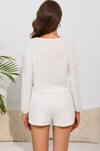 Load image into Gallery viewer, White Waffle Knit Buttoned Long Sleeve Crop and Shorts Lounge Set