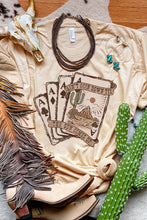 Load image into Gallery viewer, Khaki Western Poker Cards Graphic Print Short Sleeve T Shirt