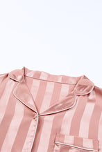 Load image into Gallery viewer, Pink Striped Print Buttoned Shirt and Drawstring Shorts Lounge Set