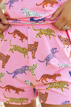Load image into Gallery viewer, Pink Flower Print Short Sleeve High Waist Two Piece Shorts Set