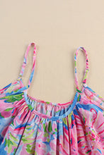 Load image into Gallery viewer, Pink Abstract Floral Print Notch V Neck Rolled Short Sleeve Blouse