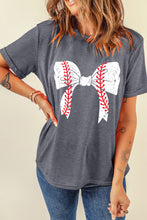 Load image into Gallery viewer, Gray Baseball Bowknot Graphic Casual Tee