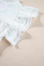 Load image into Gallery viewer, White Ruffle Accent Flutter Sleeve Notch Neck Top