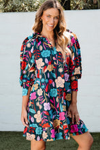 Load image into Gallery viewer, Green Floral Print Puff Sleeve Ruffled Mini Dress