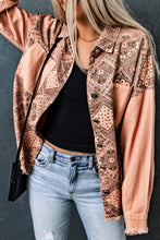 Load image into Gallery viewer, Pink Geometric Print Ripped Shirt Jacket with Pockets