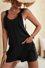 Load image into Gallery viewer, Black Adjustable Straps Pocketed Textured Romper