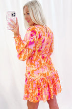 Load image into Gallery viewer, Orange Abstract Print Smocked Lantern Sleeve Ruffle Mini Dress