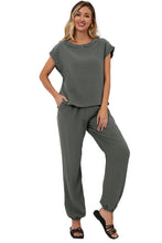 Load image into Gallery viewer, Gray Crinkled Texture Tee and Jogger Pants Set