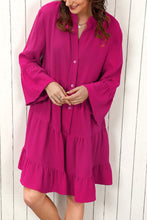 Load image into Gallery viewer, Rose Crinkled Tiered Split Neck Shirt Dress