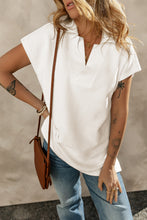 Load image into Gallery viewer, White Textured V Neck Collared Short Sleeve Top