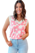 Load image into Gallery viewer, Pink Cute Flower Knitted V Neck Tank Top