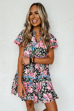 Load image into Gallery viewer, Pink Floral Ricrac Embellished Tiered Mini Dress