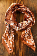 Load image into Gallery viewer, Gold Flame Vintage Fashion Satin Paisley Flower Prints Square Scarf