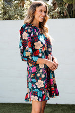 Load image into Gallery viewer, Green Floral Print Puff Sleeve Ruffled Mini Dress