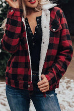 Load image into Gallery viewer, Red Plaid Print Fleece Button Jacket