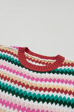 Load image into Gallery viewer, Fiery Red Trimmed Ruffle Sleeve Colorful Textured Sweater