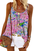 Load image into Gallery viewer, Pink Abstract Floral Print Notch V Neck Rolled Short Sleeve Blouse
