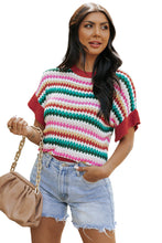 Load image into Gallery viewer, Fiery Red Trimmed Ruffle Sleeve Colorful Textured Sweater
