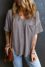 Load image into Gallery viewer, Light Grey Corded V Neck Chest Pocket Loose T-shirt