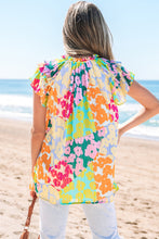 Load image into Gallery viewer, Multicolour Leopard Flutter Sleeve V Neck Crinkled Blouse