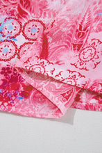 Load image into Gallery viewer, Pink Abstract Floral Print Notch V Neck Rolled Short Sleeve Blouse