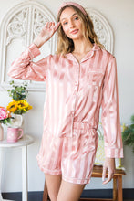 Load image into Gallery viewer, Pink Striped Print Buttoned Shirt and Drawstring Shorts Lounge Set