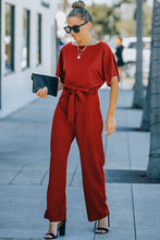 Load image into Gallery viewer, Red Belted Wide Leg Jumpsuit