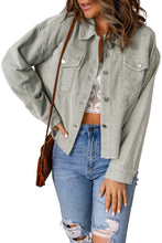 Load image into Gallery viewer, Sky Blue Raw Hem Flap Pockets Cropped Corduroy Jacket