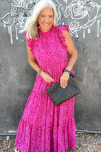 Load image into Gallery viewer, Rose Red Leopard Print Ruffled Trim Tiered Maxi Dress