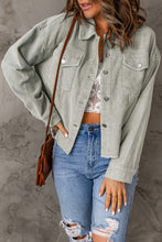 Load image into Gallery viewer, Sky Blue Raw Hem Flap Pockets Cropped Corduroy Jacket