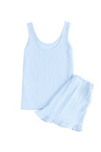 Load image into Gallery viewer, Sky Blue Textured U Neck Tank Top and High Waist Shorts Set