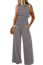 Load image into Gallery viewer, Medium Grey Cinched Waist Sleeveless Wide Leg Jumpsuit