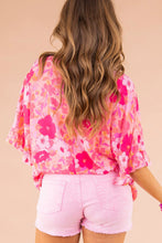 Load image into Gallery viewer, Rose Floral Print Ruffled Half Sleeve Plus Size Babydoll Blouse