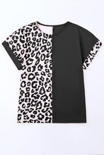 Load image into Gallery viewer, Black Contrast Solid Leopard Short Sleeve T-shirt Dress with Slits