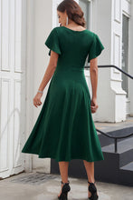 Load image into Gallery viewer, Green Ruffled Sleeve Wrap V Neck Midi Dress