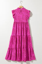 Load image into Gallery viewer, Rose Red Leopard Print Ruffled Trim Tiered Maxi Dress