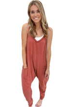 Load image into Gallery viewer, Gold Flame Side Pockets Harem Pants Sleeveless V Neck Jumpsuit