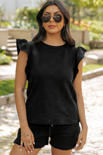 Load image into Gallery viewer, Black Textured Ruffled Sleeve Tee and Drawstring Shorts Set