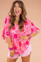 Load image into Gallery viewer, Rose Floral Print Ruffled Half Sleeve Plus Size Babydoll Blouse