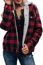 Load image into Gallery viewer, Red Plaid Print Fleece Button Jacket