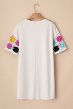 Load image into Gallery viewer, White Floral Crochet Splicing Sleeve T Shirt Dress