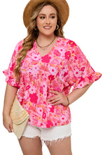 Load image into Gallery viewer, Rose Floral Print Ruffled Half Sleeve Plus Size Babydoll Blouse
