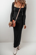Load image into Gallery viewer, Black Long Sleeve Square Neck Maxi Bodycon Dress