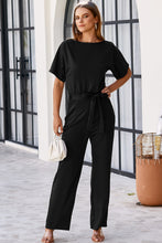 Load image into Gallery viewer, Red Belted Wide Leg Jumpsuit