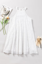 Load image into Gallery viewer, White Boho Eyelet Pattern Halter Neck Sleeveless Dress