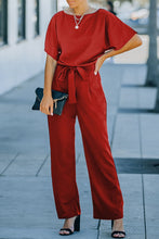 Load image into Gallery viewer, Red Belted Wide Leg Jumpsuit