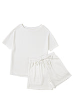 Load image into Gallery viewer, White Casual Textured Tee and Drawstring Shorts Set