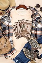 Load image into Gallery viewer, Khaki Western Poker Cards Graphic Print Short Sleeve T Shirt